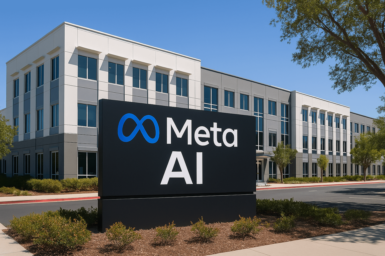 meta headquarter with AI branding overlay